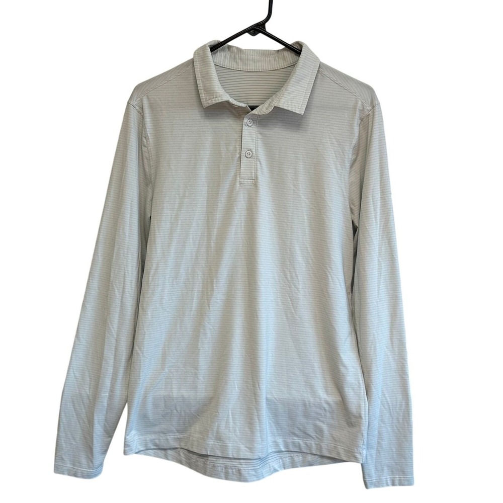 Lululemon Long Sleeve Polo Mens S Gray Micro Stripe Evolution‎ Tech Shirt